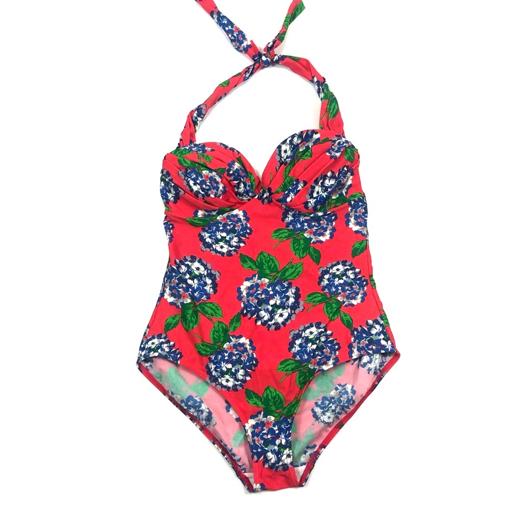 NWOT Boden red floral one piece swimming suit 10